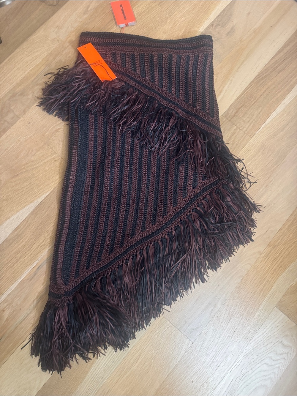 Simon Miller Brown Feather-Trim fringe Asymmetrical Knit Skirt